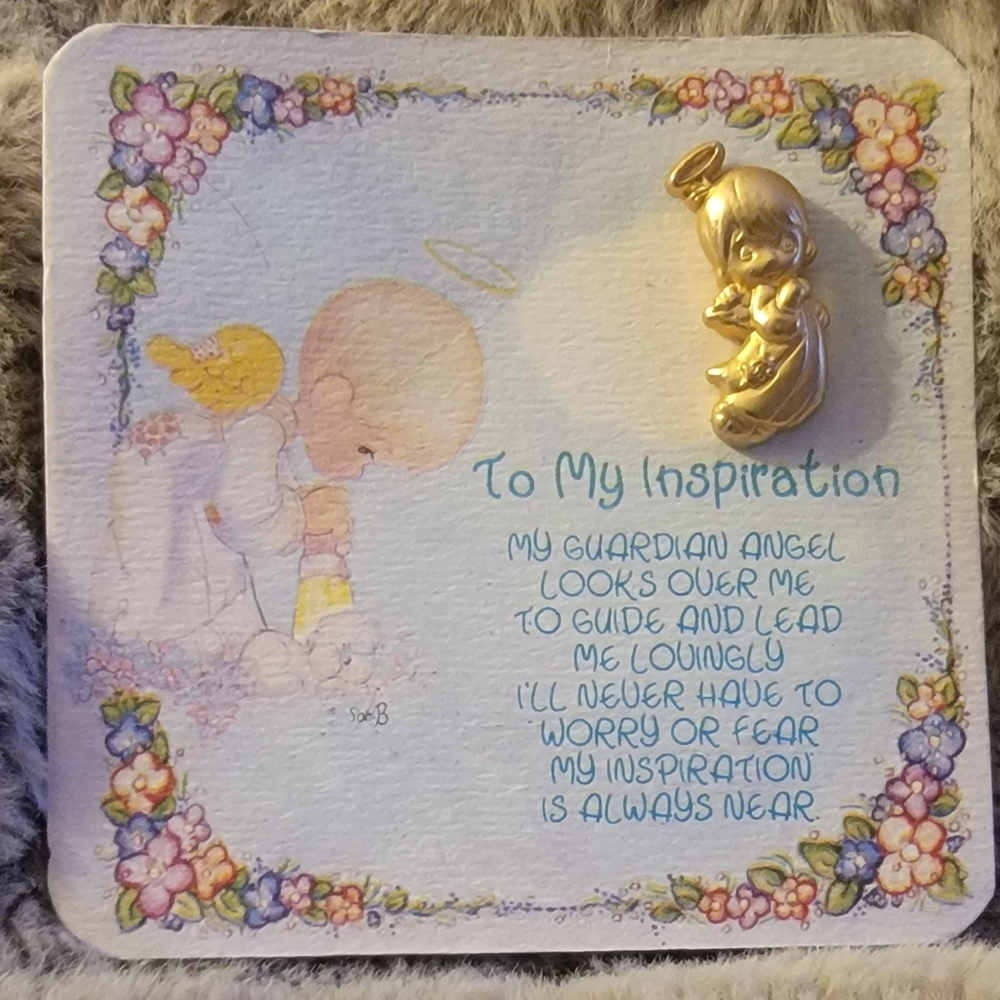 1994 Prescious Moments Pin - S21Guardian Angel Plaque with Gold Accent